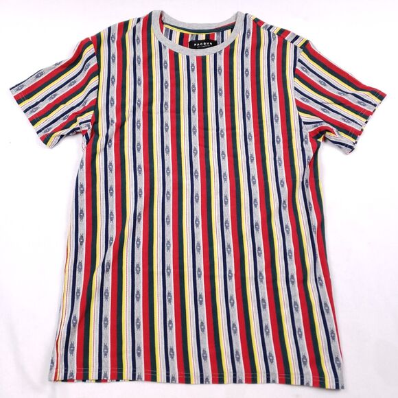 Pacsun Shirt Mens Medium Multicolor Striped Crew Neck Short Sleeve Cotton‎ - Picture 1 of 9